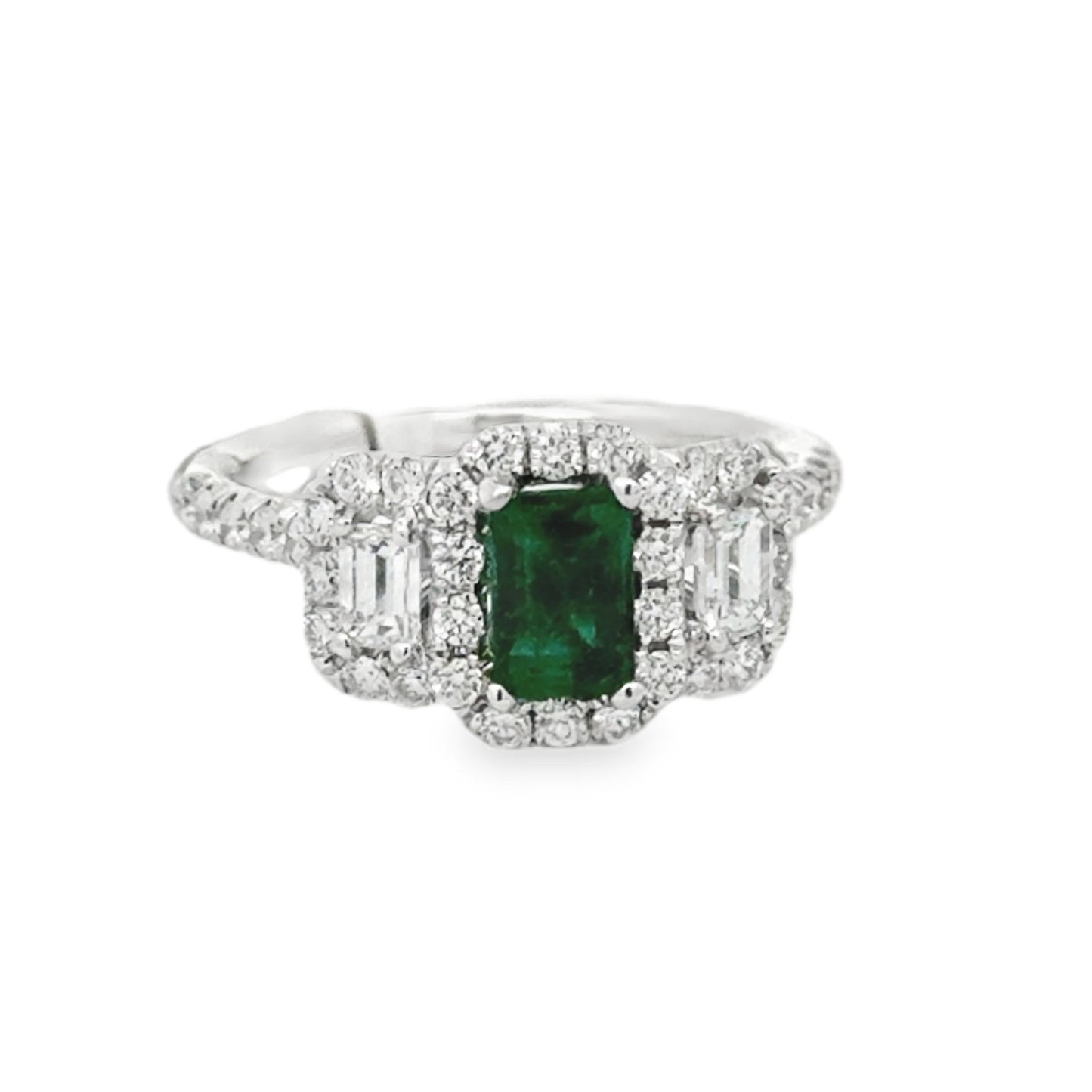 18K White Gold Diamond and Emerald Ring