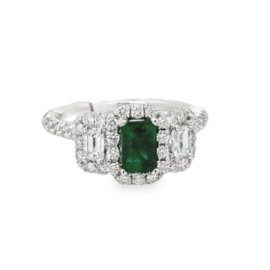 18K White Gold Diamond and Emerald Ring