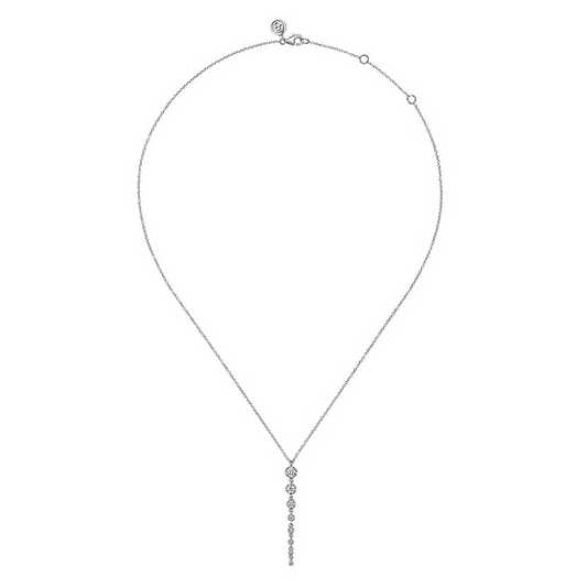 14K White Gold Graduating Vertical Diamond Bar Necklace