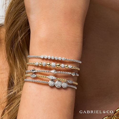 14K White-Yellow Gold Bujukan Diamond Marquise Stations Bangle