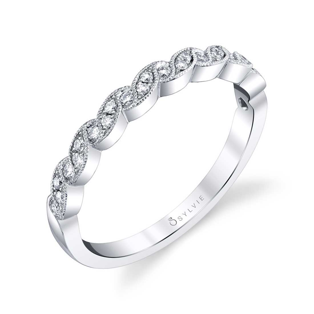 14K WHITE GOLD RIBBON INSPIRED DIAMOND WEDDING/STACKABLE BAND