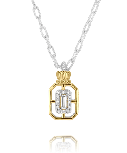 Ladies 18" Pendant with Chain, 14K Yellow Gold & Sterling Silver Diamond Accent (.17 CTW)