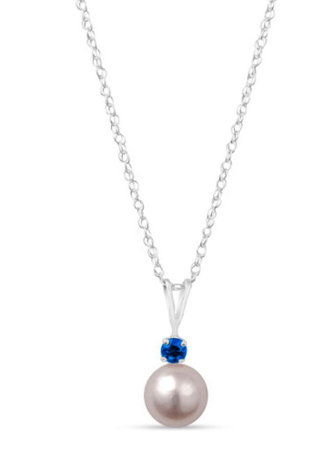 8MM Cultured Pearl and 3MM Round Sapphire Pendant