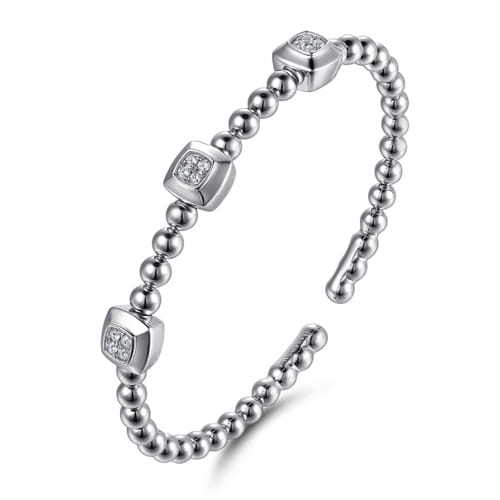 925 Sterling Silver Bujukan White Sapphire Station Bangle Bracelet