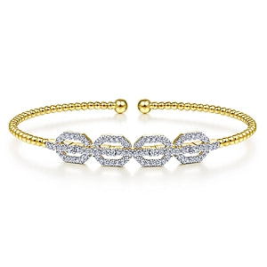 Gabriel & Co | 14K Yellow Gold Bujukan Bead Cuff Bracelet with Diamond Pave Links