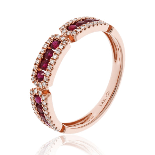 Luvente | Diamond and Ruby Rose Gold Art Deco Band