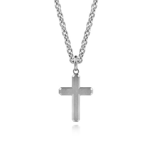 Sterling Silver Cross Pendant with Vertical Brush