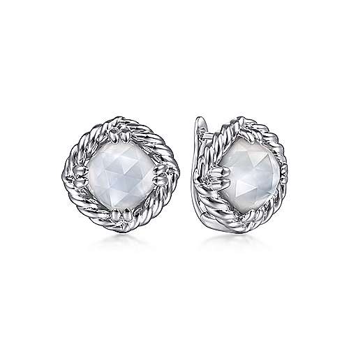 Gabriel & Co |  925 Sterling Silver Rock Crystal and White MOP Stone Rope Framed Studs