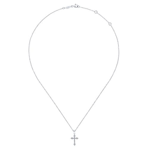 14K White Gold Diamond Cross Pendant Necklace