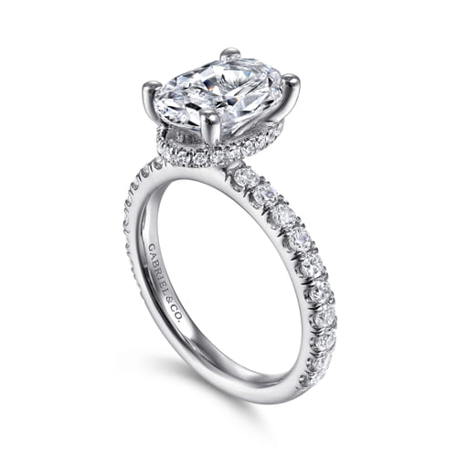 14K White Gold Hidden Halo Engagement Ring