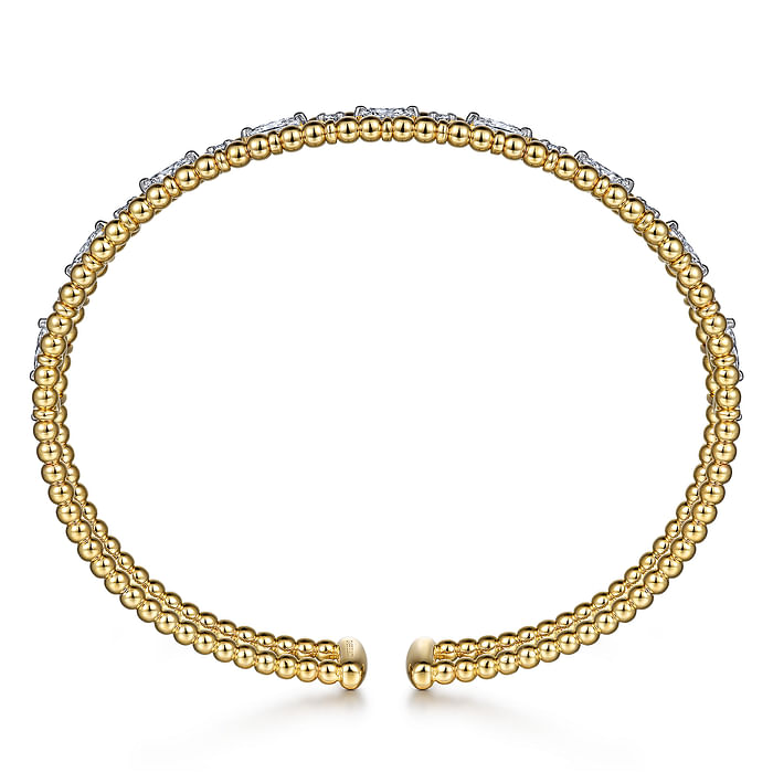 14K Yellow Gold Bujukan Cuff Bracelet With Marquise and Round Diamonds - 1.24 Carats