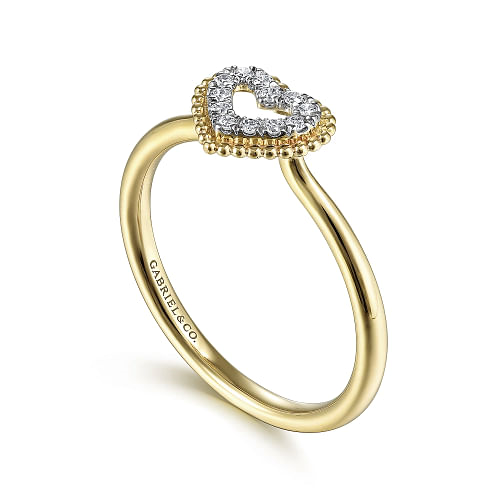 14K Yellow Gold Diamond Pave Open Heart Ring