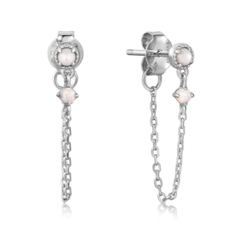 Silver Mother of Pearl and Kyoto Opal Chain Drop Stud Earrings