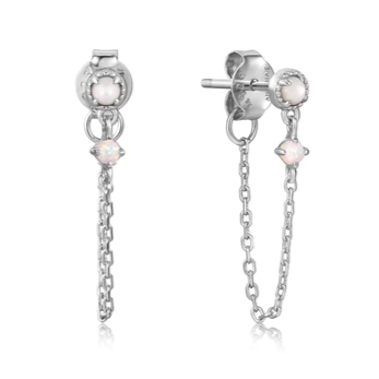 Ania Haie | Silver Mother of Pearl and Kyoto Opal Chain Drop Stud Earrings