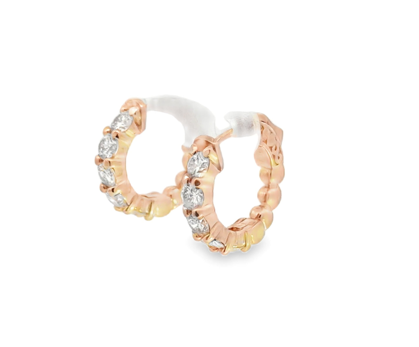 14K Rose Gold Diamond Hoop Earrings - 1.58 Carats