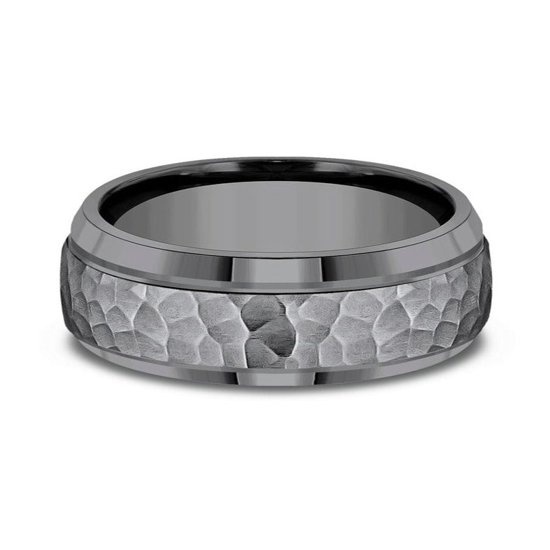 Benchmark | Tantalum Hammered Wedding Band with Beveled Edge