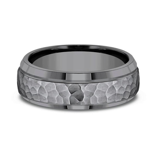 Tantalum Hammered Wedding Band with Beveled Edge