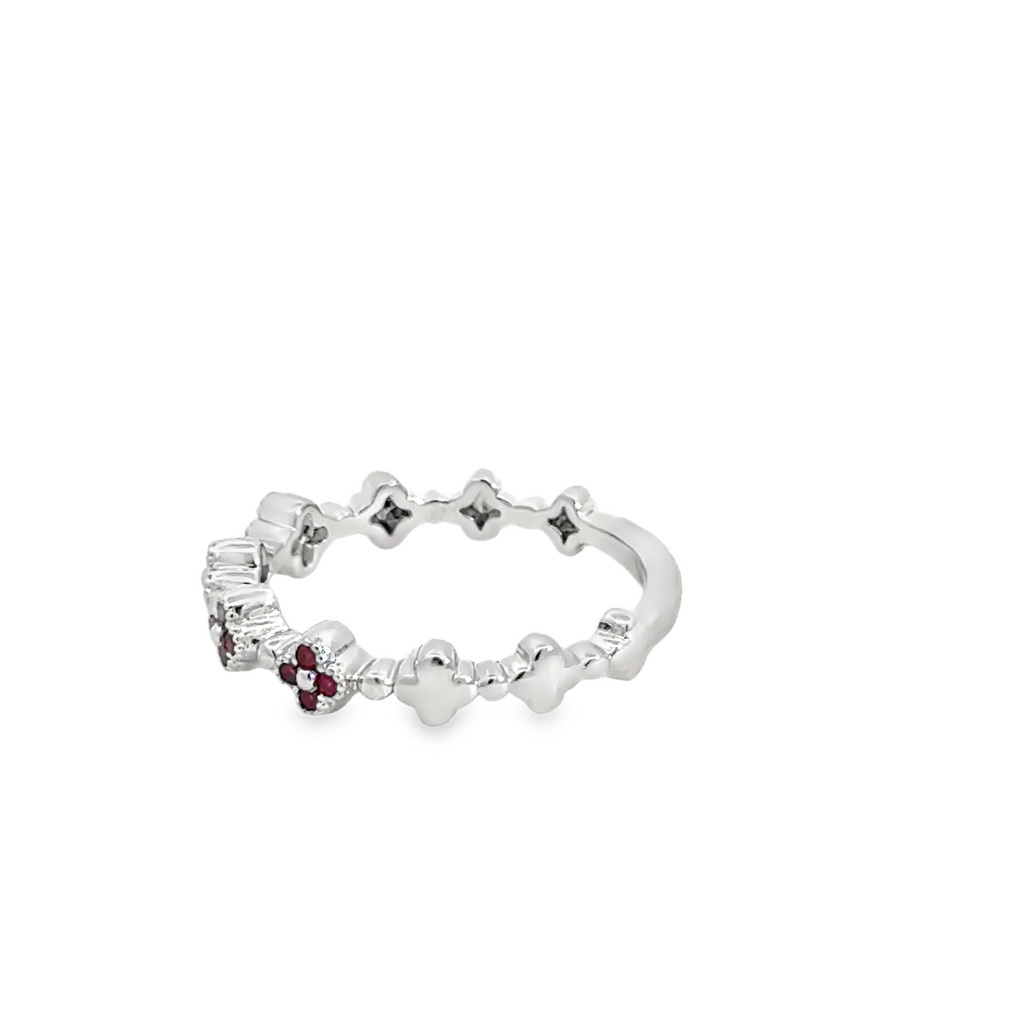14K White Gold Uneek Floral Pattern Ruby Ring - 0.18 Carats