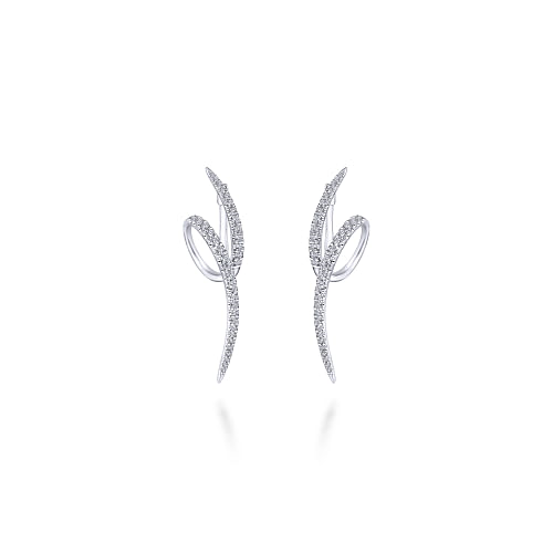 14K White Gold Swirling 40mm Diamond Huggies