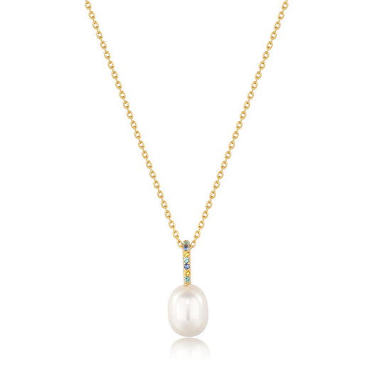Ania Haie | Gold Gem Pearl Drop Pendant Necklace