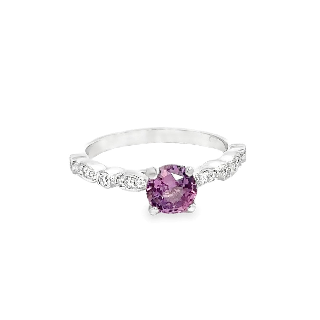 14K White Gold Diamond and Pink Sapphire Ring