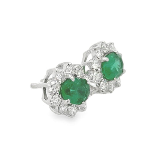 Diamond Halo and Emerald Earrings