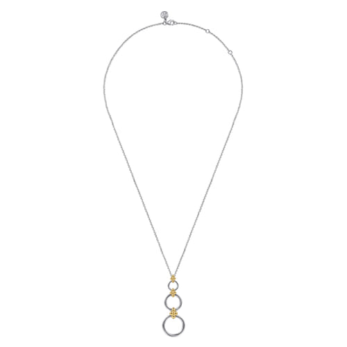 14K Yellow Gold and Sterling Silver Bujukan Round Link Pendant Necklace