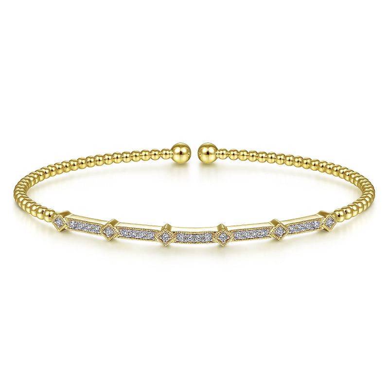 14K Yellow Gold Bujukan Cuff Bracelet with Diamonds