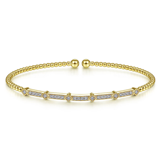 14K Yellow Gold Bujukan Cuff Bracelet with Diamonds