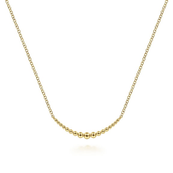 Gabriel & Co | 14K Yellow Gold Graduating Bujukan Beads Curved Bar Necklace