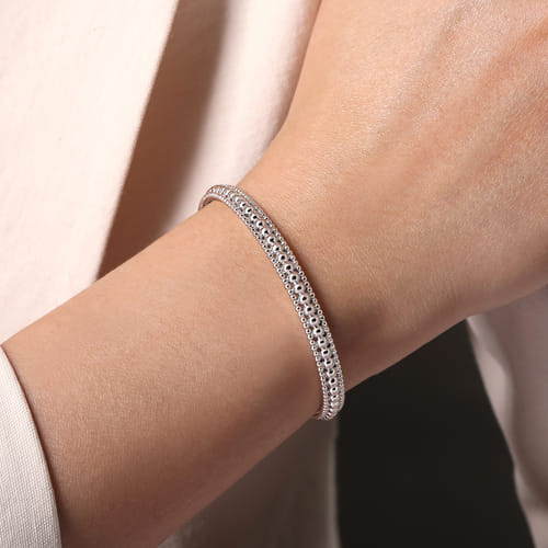 Gabriel & Co | Sterling Silver Bujukan Beaded Open Bangle