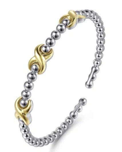 14K Yellow Gold and Sterling Silver Bujukan Station Bangle Bracelet