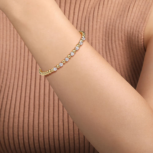 14K White and Yellow Gold Diamond Bujukan Beads Split Bangle