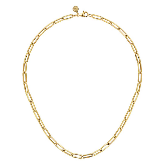 14K Yellow Gold Hollow Paper Clip Chain Necklace