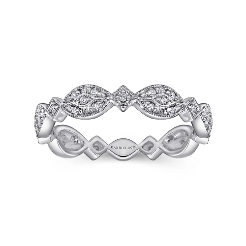 14K White Gold Marquise Station Cluster Diamond Stackable Ring