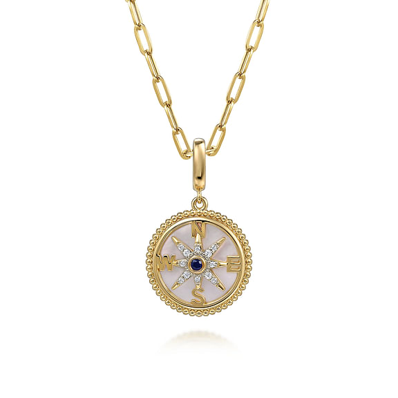 14K Yellow Gold Bujukan Diamond Starburst & Mother of Pearl Medallion Pendant