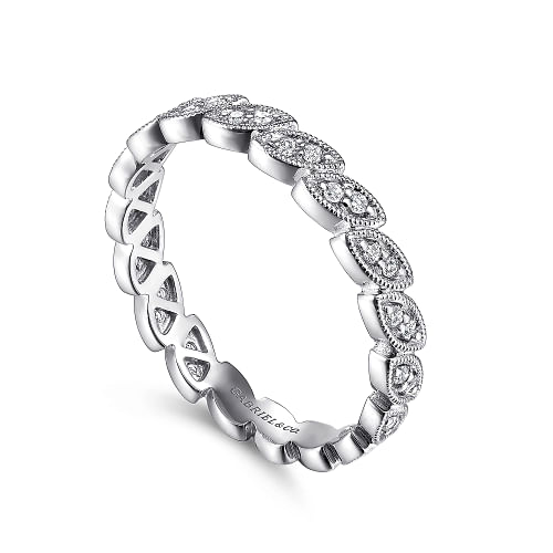 14K White Gold Scalloped Marquise Stackable Diamond Ring