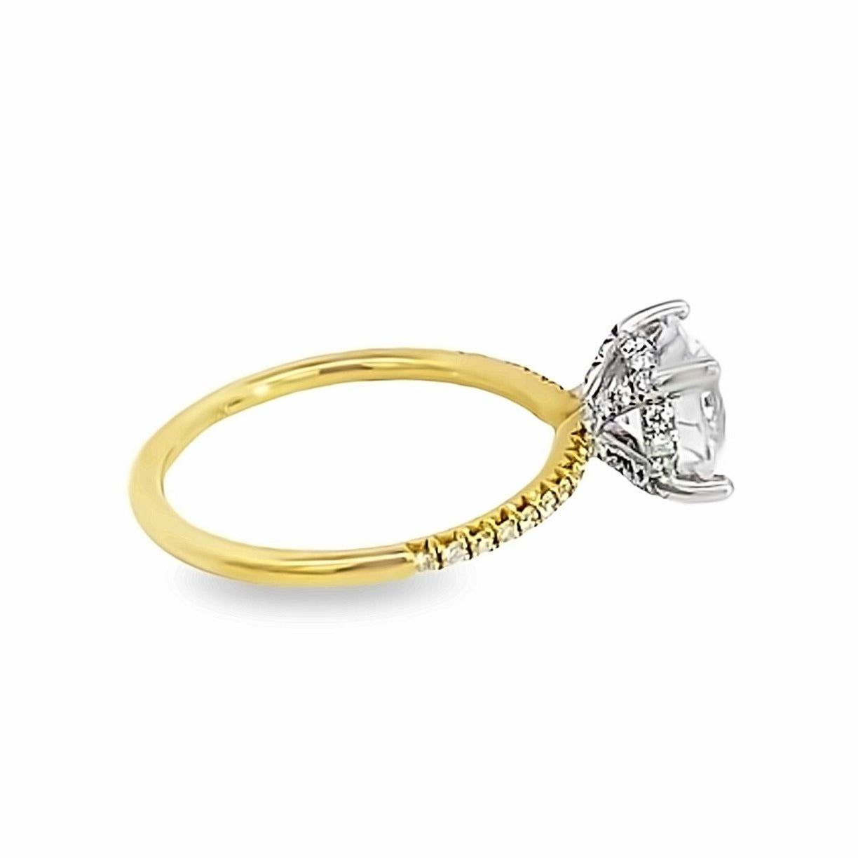 14K Yellow Gold Diamond Engagement Ring with Accented Band
