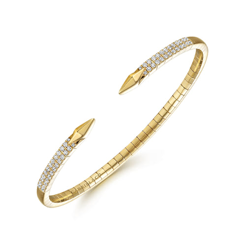 14K Yellow Gold Diamond Split Spear Bangle – Kaslique Collection (.48 CTW)