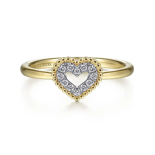 Gabriel & Co | 14K Yellow Gold Diamond Pave Open Heart Ring