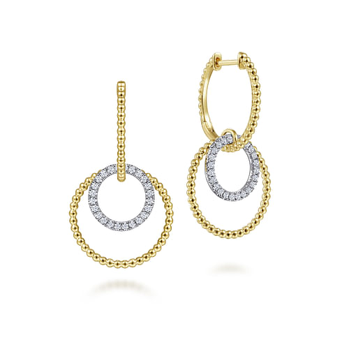 Gabriel & Co | 14K White-Yellow Gold Bujukan Diamond Open Circle Huggie Drop Earrings