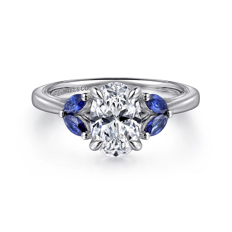 Dani - 14K White Gold Round Diamond and Sapphire Engagement Ring