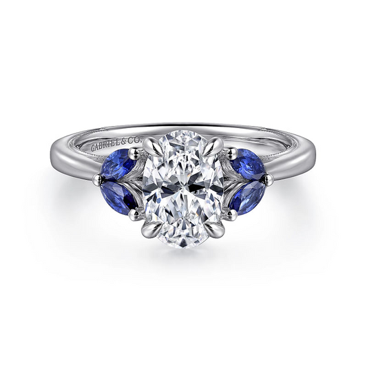 Dani - 14K White Gold Round Diamond and Sapphire Engagement Ring