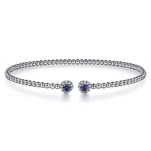 14K White Gold Bujukan Sapphire and Diamond Cuff Bangle