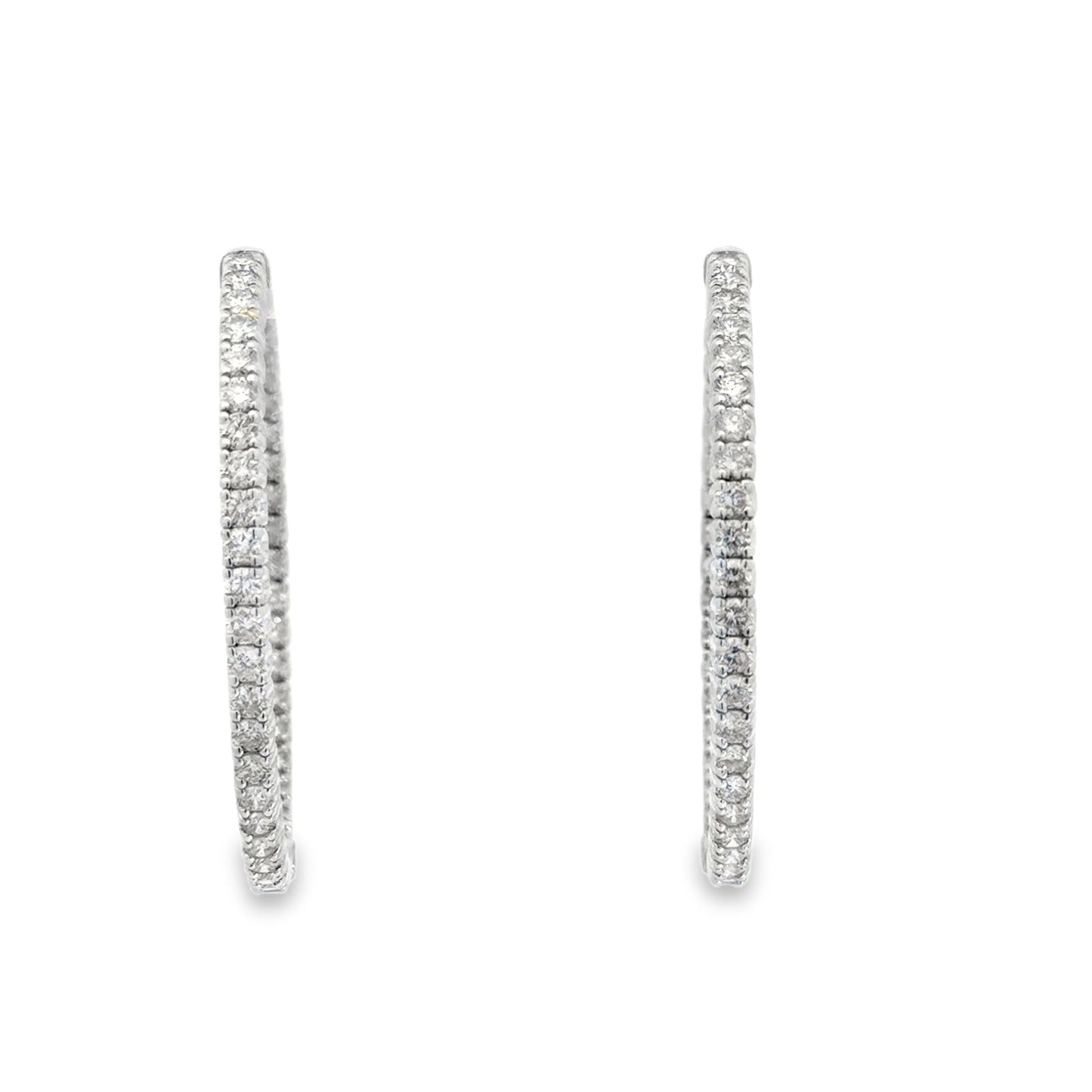 14K White Gold Diamond Inside-Out Hoops - 5.09 Carats