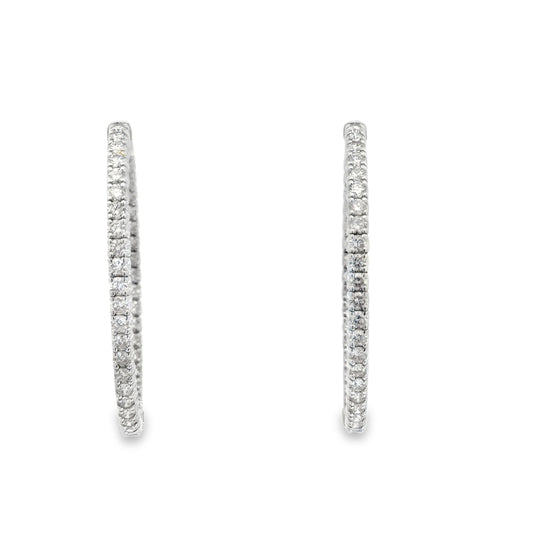 14K White Gold Diamond Inside-Out Hoops - 5.09 Carats