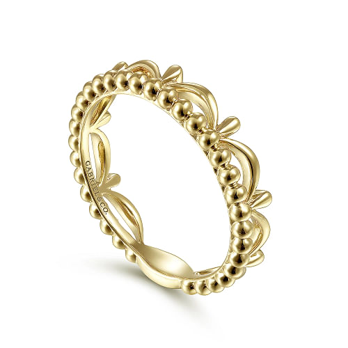 14K Yellow Gold Bujukan Bead Crown Ring