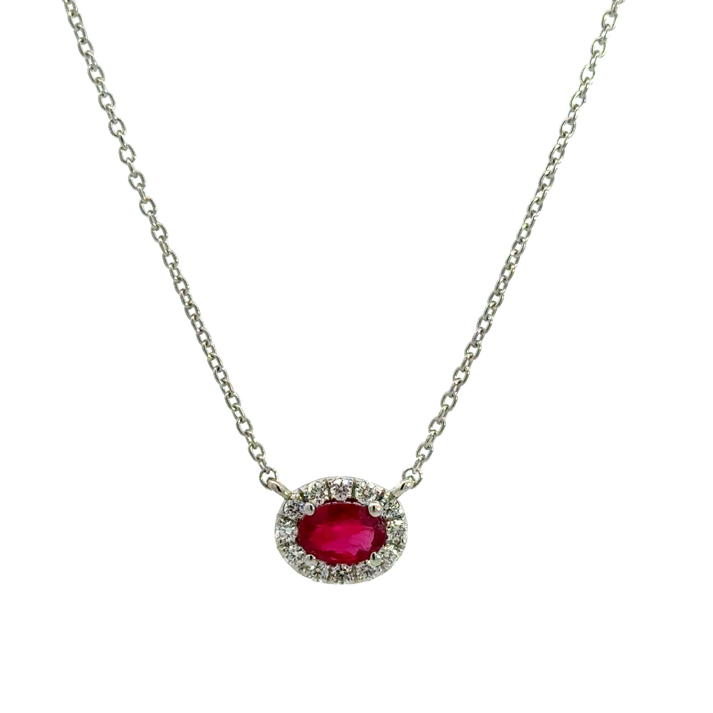 Diamond Halo and Ruby Pendant Necklace