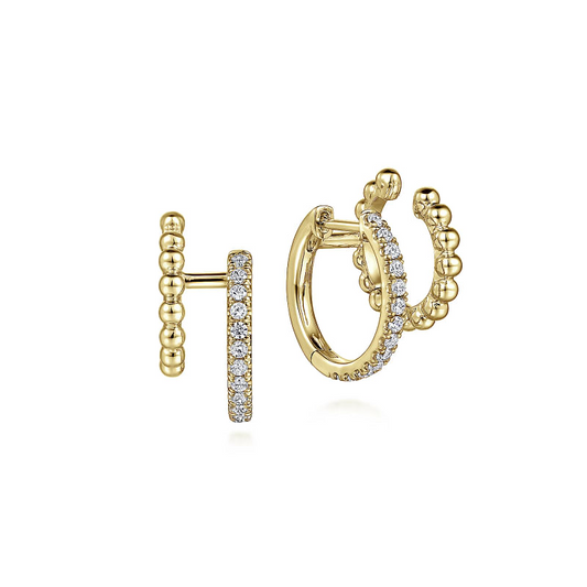 Gabriel & Co | 14K Yellow Gold Diamond Huggie And Bujukan Cuff Earrings