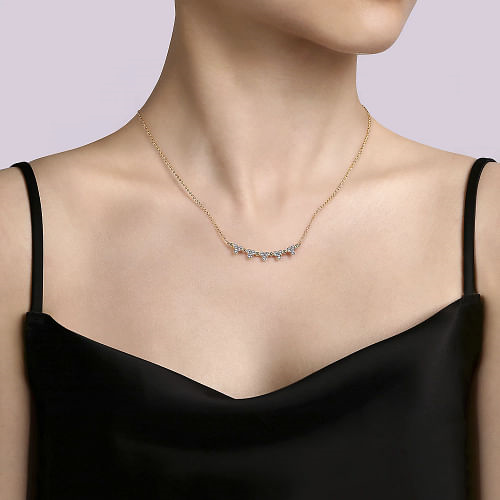 14K Yellow Gold Bujukan Bar Necklace with Diamond Trio Stations